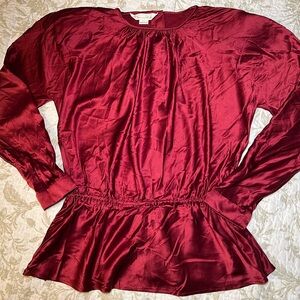 Vintage 80s Oscar de la Renta Silk Peplum Blouse Top Shirt, size medium large